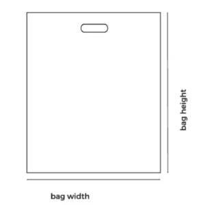 A clean technical schematic diagram illustrating a flat non-woven D-cut bag, featuring clear dimensional guidelines indicating the precise measurements for both bag width and bag height.