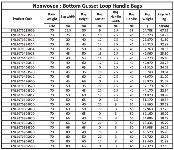 A schematic technical diagram showing a 3D perspective and material layout of a non-woven side gusset shopping bag with loop handles.